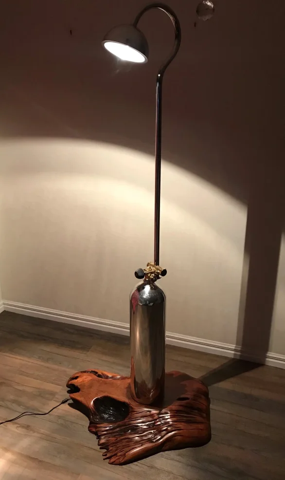 Stainless Steel Dive Bottle Lamp Sculpture 001